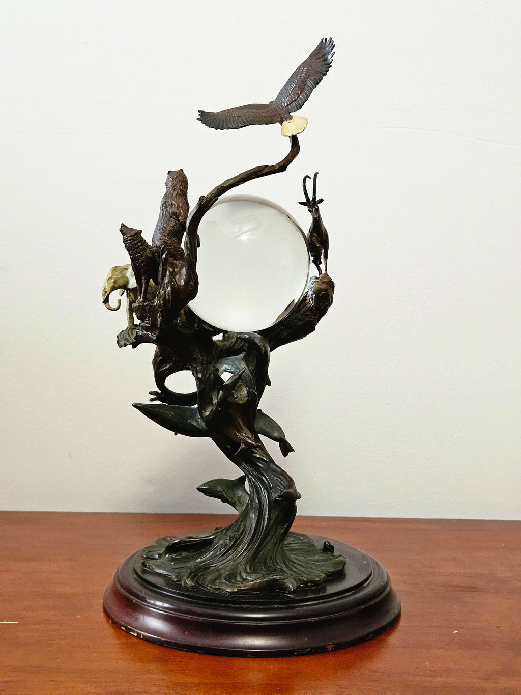 Vintage Franklin Mint "Guardians of the World" Bronze Sculpture & Crystal Ball by Steven D. Lord