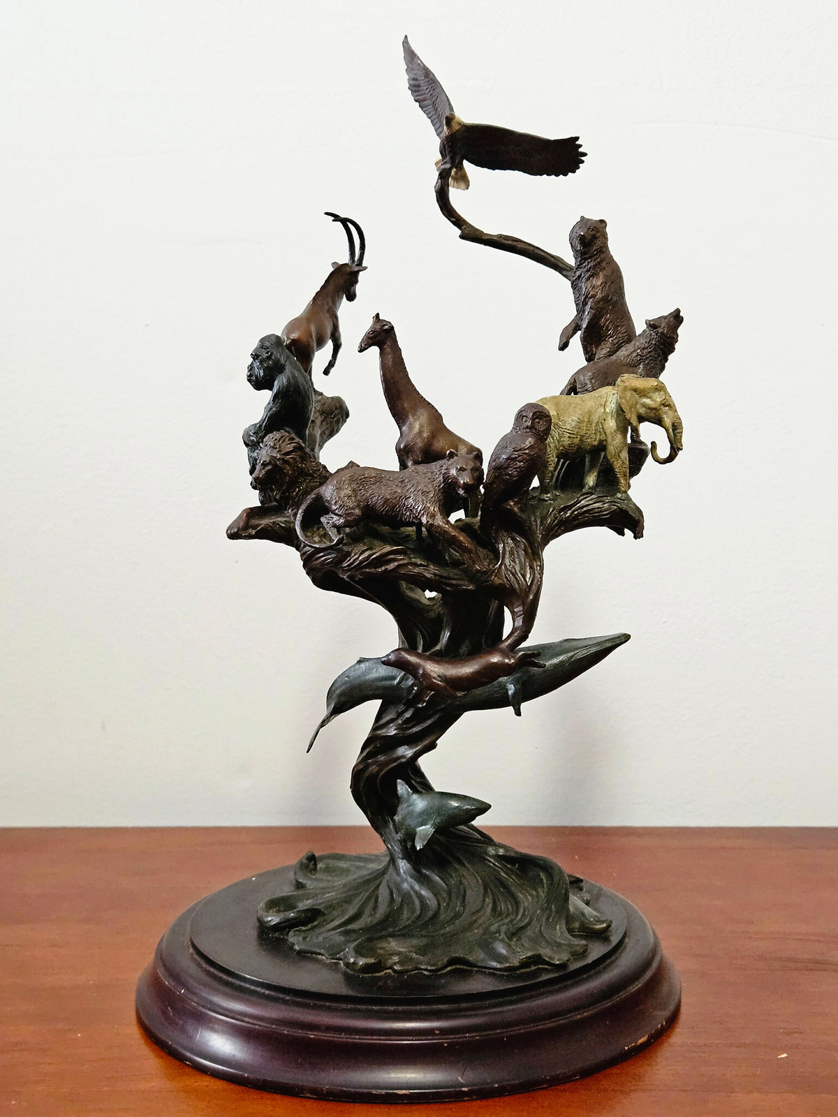 Vintage Franklin Mint "Guardians of the World" Bronze Sculpture & Crystal Ball by Steven D. Lord