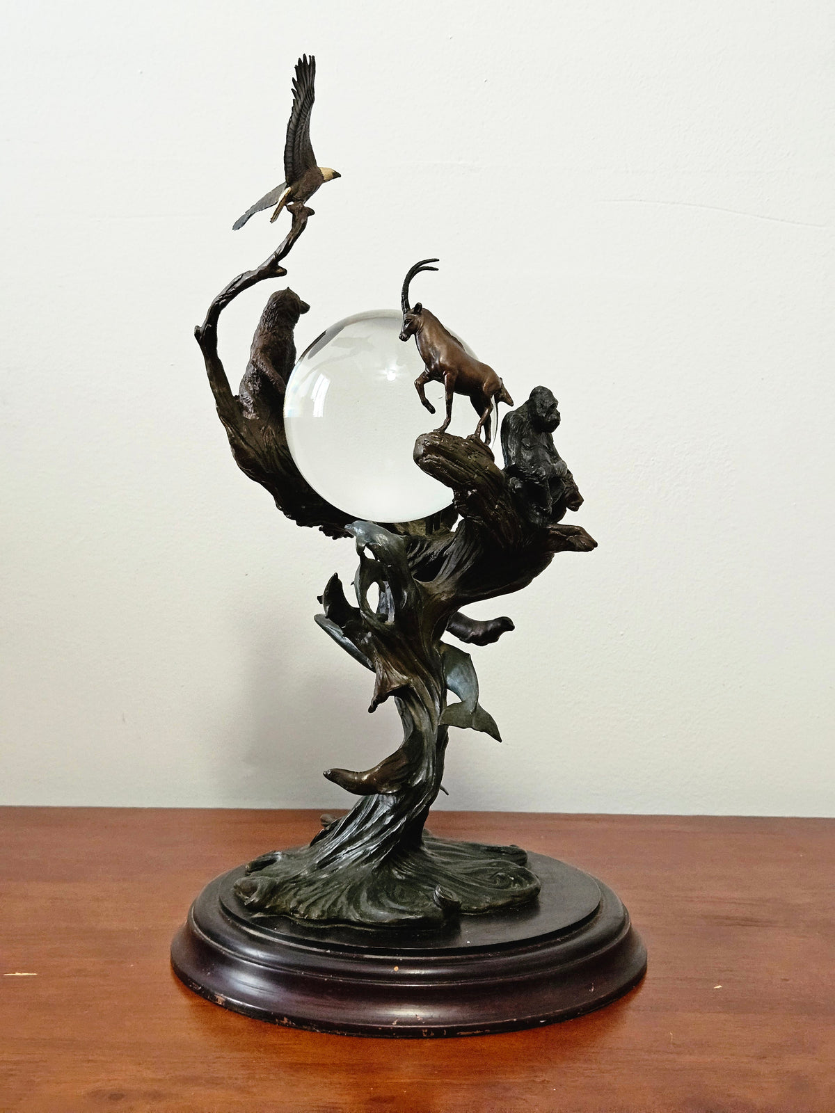 Vintage Franklin Mint "Guardians of the World" Bronze Sculpture & Crystal Ball by Steven D. Lord
