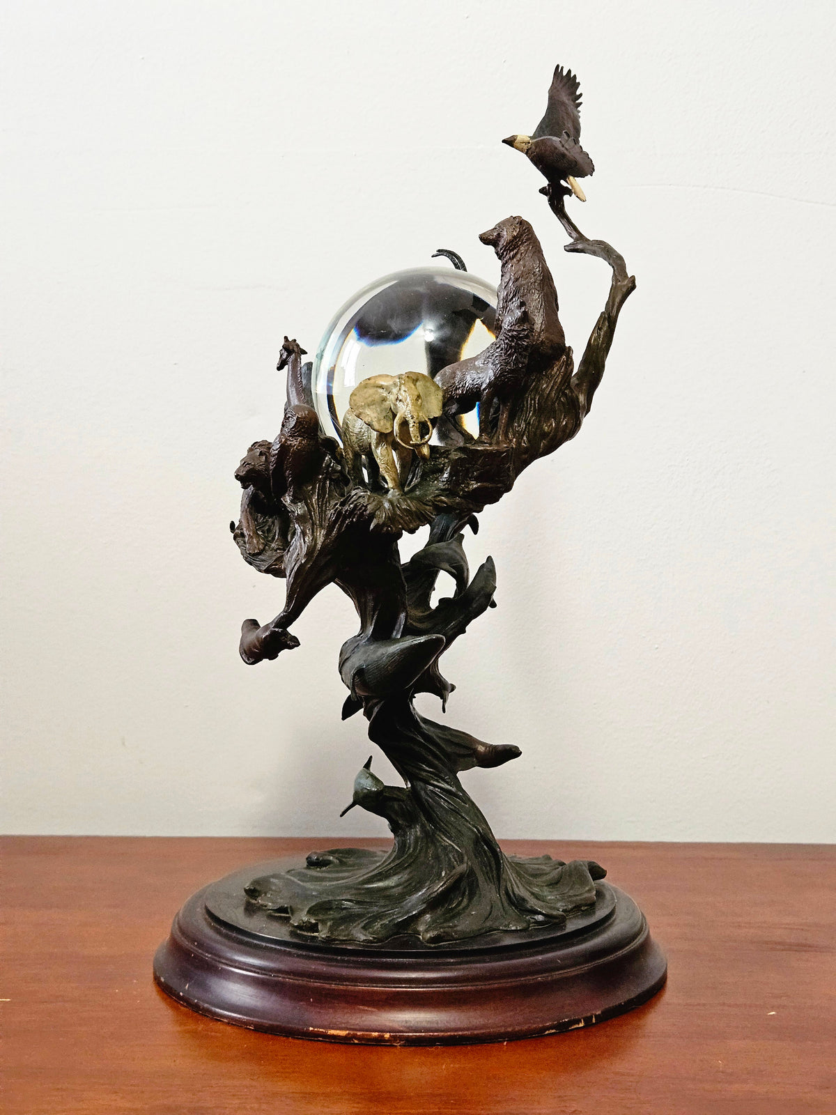 Vintage Franklin Mint "Guardians of the World" Bronze Sculpture & Crystal Ball by Steven D. Lord
