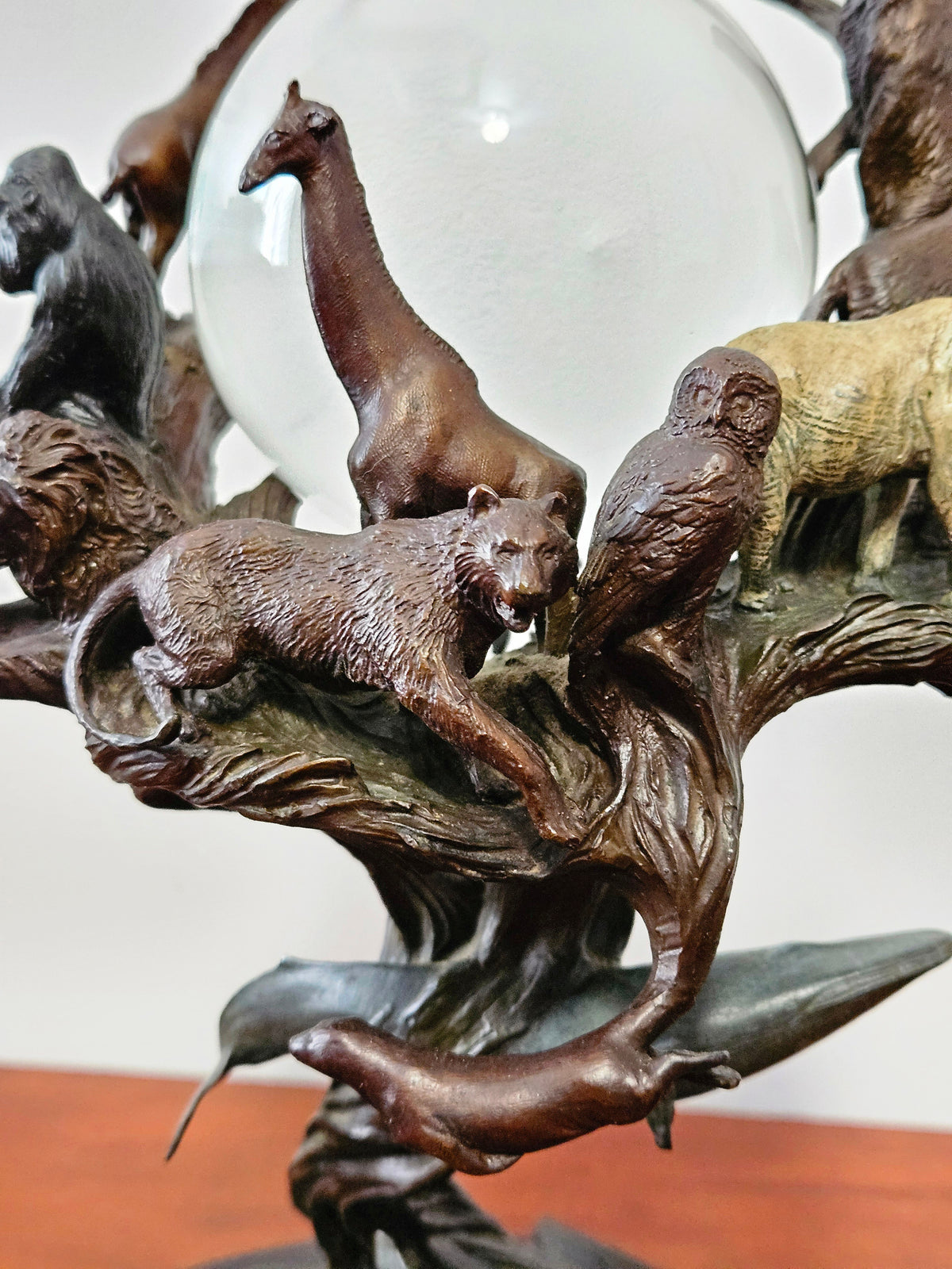 Vintage Franklin Mint "Guardians of the World" Bronze Sculpture & Crystal Ball by Steven D. Lord